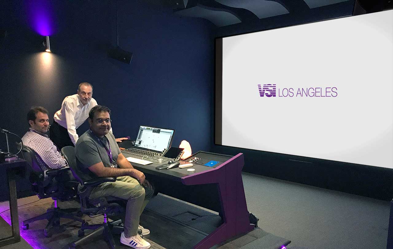 Voice Script International in Los Angeles with Alex Weiser, VSI General Manager; Jim Pace, President of Audio Intervisual Design, and Oscar Garcia, VSI Staff Audio Engineer